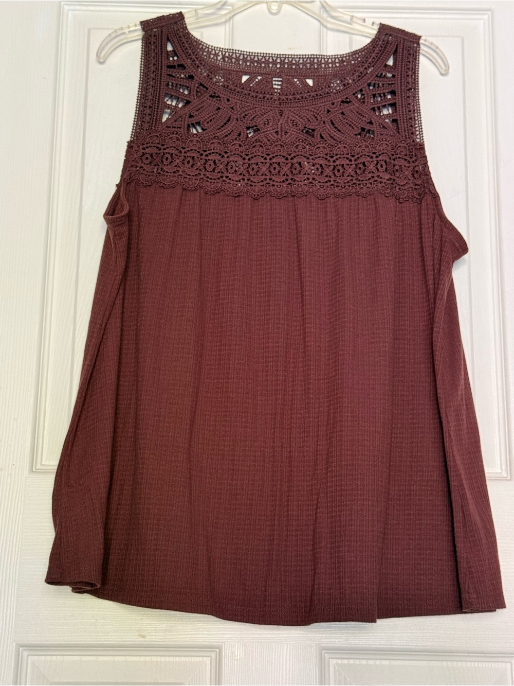 Torrid Size 1 Brown Crochet Lace Yoke Sleeveless Top | Ribbed Knit | Plus Size